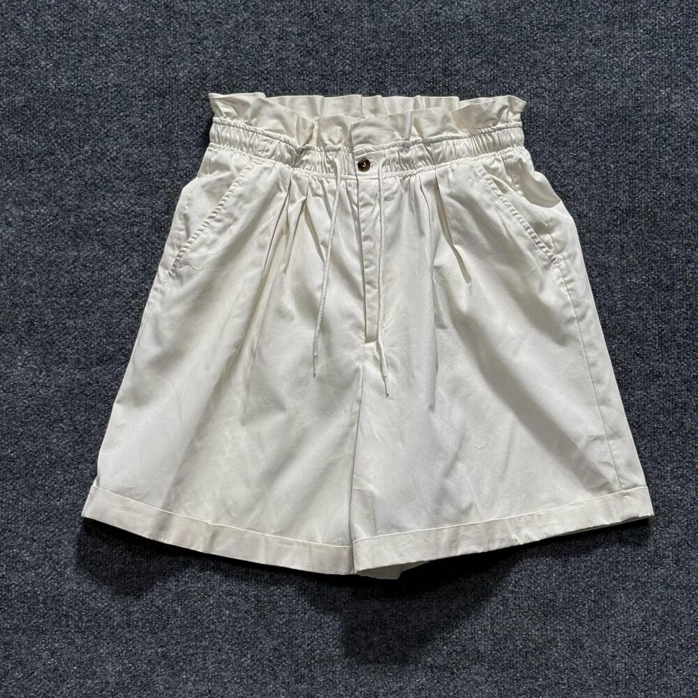 Vintage Real Clothes Shorts Womens 14 White Paperbag Twill Elastic Waist USA